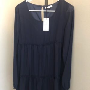 NWT - Navy Blue Bubble Sleeve Ruffle Dress